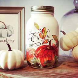 Pumpkin Autumn Scene Jar - Halloween, Fall, Handmade, Vase, Storage, Mason Jar - thumbnail 2