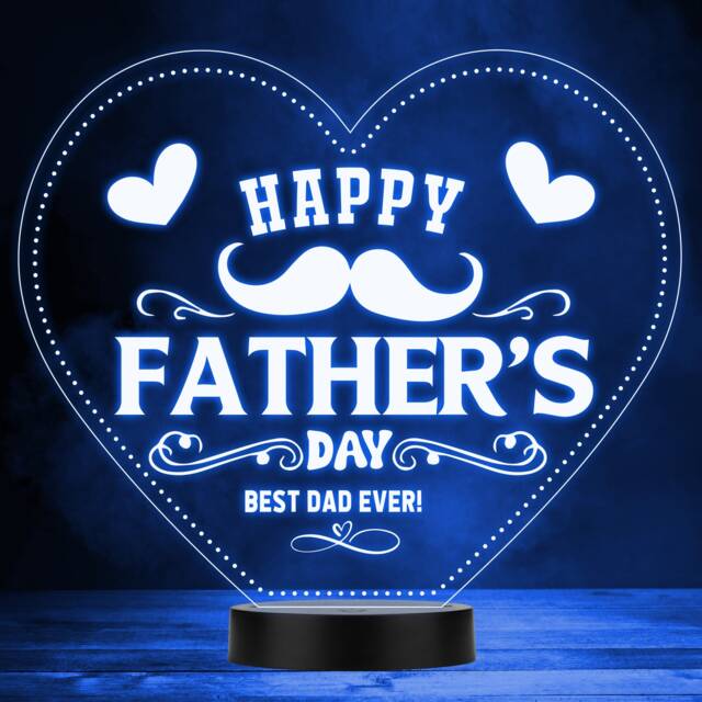 Moustache Happy Father's Day Best Dad Ever Hearts Led Colour Night Light - image 1