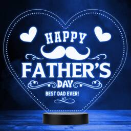 Moustache Happy Father's Day Best Dad Ever Hearts Led Colour Night Light - thumbnail 1
