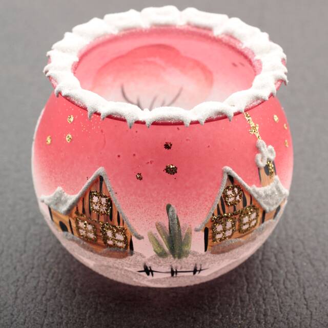 Hand Painted Czech Red Lampwork Glass Christmas Winter Candle Holder - image 1