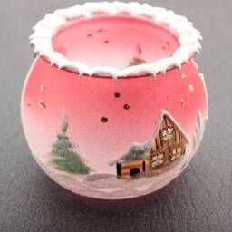 Hand Painted Czech Red Lampwork Glass Christmas Winter Candle Holder - thumbnail 2
