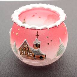Hand Painted Czech Red Lampwork Glass Christmas Winter Candle Holder - thumbnail 3
