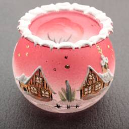 Hand Painted Czech Red Lampwork Glass Christmas Winter Candle Holder - thumbnail 1