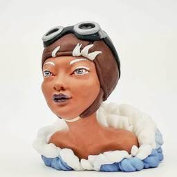 Polymer Clay Figure Sculpture Bust Art Doll Ooak Fantasy Creature Aviator Elemental Pop Surrealism Character Low Brow