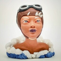 Polymer Clay Figure Sculpture Bust Art Doll Ooak Fantasy Creature Aviator Elemental Pop Surrealism Character Low Brow - thumbnail 3