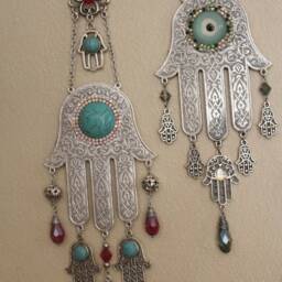 Hamsa Evil Eye Wall Hanging Turquoise Metal Home Decor - thumbnail 3
