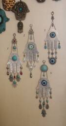 Hamsa Evil Eye Wall Hanging Turquoise Metal Home Decor - thumbnail 1