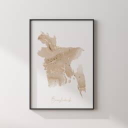 Bangladesh Map Beige & Gold Wall Art Print - thumbnail 3