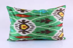 Ikat Silk Velvet Pillow 16x24 - Handmade Boho Cushion Cover Turkish Home Decor Accent