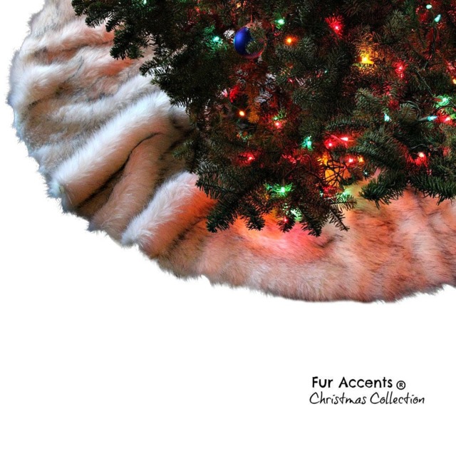 Faux Fur Christmas Tree Skirt - Shaggy Arctic Wolf, Handmade in Usa - image 1
