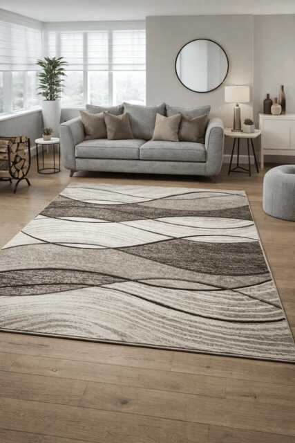 New Beige Brown Wave Rugs Small Large Mats Modern Contemporary Design UK - image 1