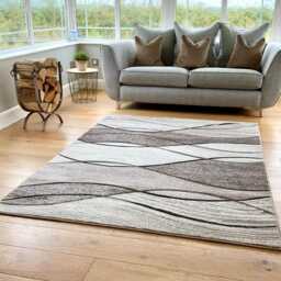 New Beige Brown Wave Rugs Small Large Mats Modern Contemporary Design UK - thumbnail 3