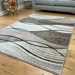 New Beige Brown Wave Rugs Small Large Mats Modern Contemporary Design UK - thumbnail 2