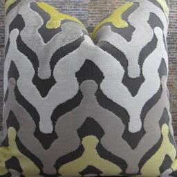 3Bm Designer Pillow Cover, Ogee Velvet, Yellow, Gray, Taupe - thumbnail 3
