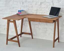 L-Shaped Ash Wood Corner Desk Compact Home Office Desk With Drawer - Various Stains An Sizes