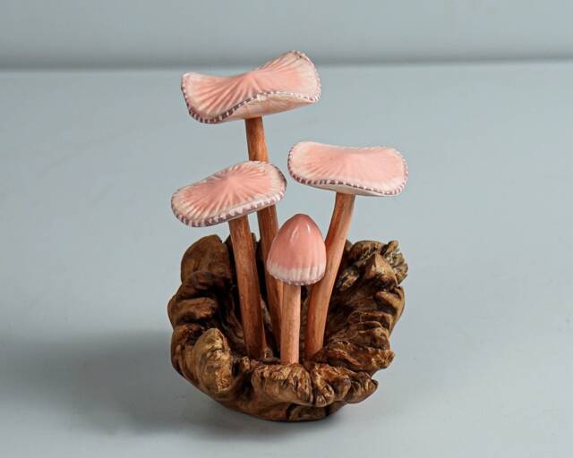 Pink Mushroom Sculpture, Cute Art, Mini, Small, Wooden Figurine, Decorative, Housewarming, Wood Carving, Gift For Mom, Sister - image 1