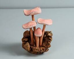 Pink Mushroom Sculpture, Cute Art, Mini, Small, Wooden Figurine, Decorative, Housewarming, Wood Carving, Gift For Mom, Sister - thumbnail 1