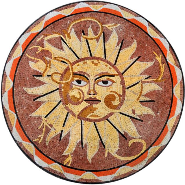 Sun Mosaic Art Handmade Marble Medallion For Floor Or Wall