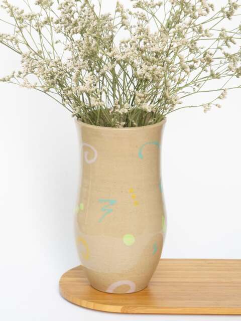 Handmade Ceramic Colorful Vase - Hand-Painted Flower Aesthetic Funky Retro Design Modern - image 1
