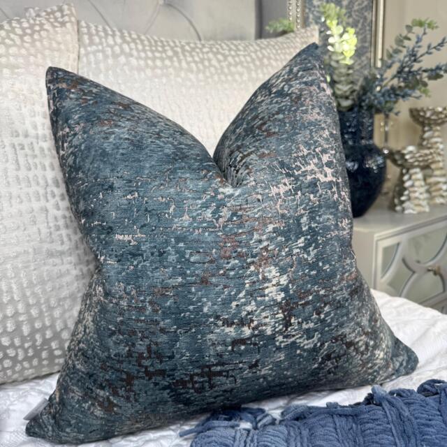 Blue Teal Decorative Throw Pillow Cover/Luxury Textured Accent Cushion Case, Modern Coastal Farmhouse Home Decor - image 1