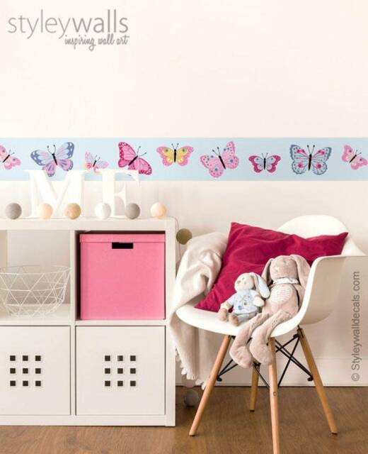 Butterflies Wall Border, Butterfly Border Decal, Repositionable Nursery Decor, Baby Girls Room Decals - image 1
