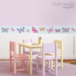 Butterflies Wall Border, Butterfly Border Decal, Repositionable Nursery Decor, Baby Girls Room Decals - thumbnail 3