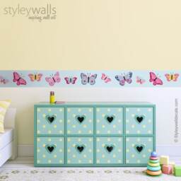 Butterflies Wall Border, Butterfly Border Decal, Repositionable Nursery Decor, Baby Girls Room Decals - thumbnail 4