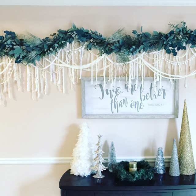 Eucalyptus Boho Garland, Wedding Floral Wall Hanging, Neutral Yarn Decor - image 1