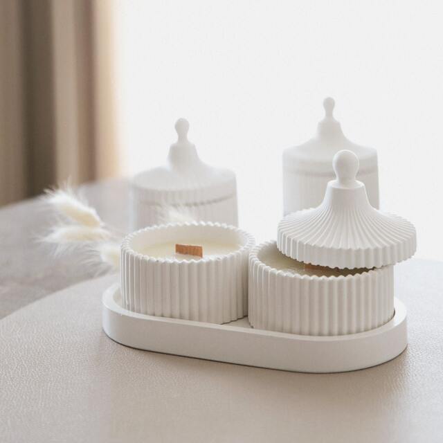 Luxury 2 Scented Candle & Tray Set in Handmade Gypsum Jar, Coconut Wax - image 1
