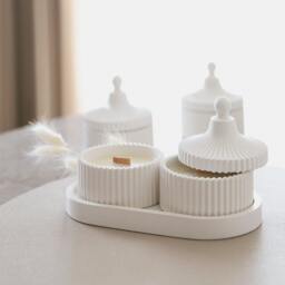 Luxury 2 Scented Candle & Tray Set in Handmade Gypsum Jar, Coconut Wax - thumbnail 1