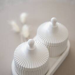 Luxury 2 Scented Candle & Tray Set in Handmade Gypsum Jar, Coconut Wax - thumbnail 3