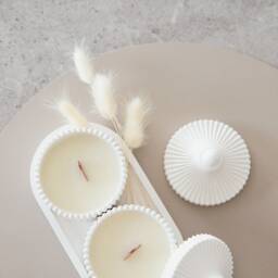 Luxury 2 Scented Candle & Tray Set in Handmade Gypsum Jar, Coconut Wax - thumbnail 2