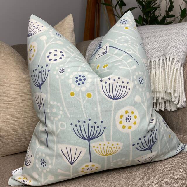 Scatter Cushion Cover, Scandi Print Modern Throw Pillow Floral Blue Cotton - image 1