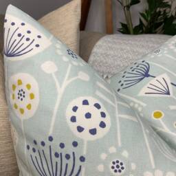 Scatter Cushion Cover, Scandi Print Modern Throw Pillow Floral Blue Cotton - thumbnail 2