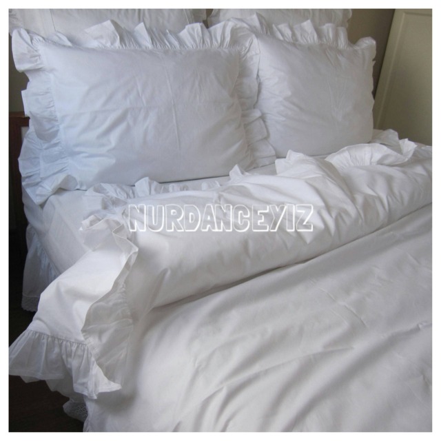 Solid White Cotton Ruffle-120x98 120x120 Oversize Duvet Cover King-Queen-Custom-Shabby Chic Bedding Sets -Pillowcases-Euro Sham-Nurdanceyiz - image 1