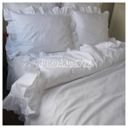 Solid White Cotton Ruffle-120x98 120x120 Oversize Duvet Cover King-Queen-Custom-Shabby Chic Bedding Sets -Pillowcases-Euro Sham-Nurdanceyiz - thumbnail 1