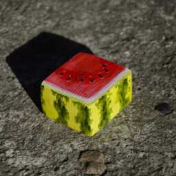 Cube Watermelon Slice Decor Wooden Hand Painted Fruit Shelf Sitter - thumbnail 3