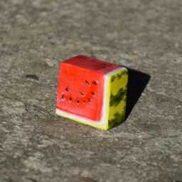 Cube Watermelon Slice Decor Wooden Hand Painted Fruit Shelf Sitter - thumbnail 2