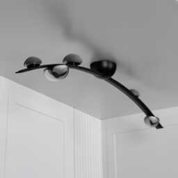 Black Leather Five-Light Smoked Glass Chandelier - Modern Flush Mount - thumbnail 2