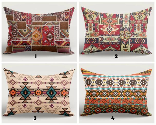 Kilim Cushion Covers/Turkish Rug Style Pillow Case/Sofa Cover/Rug Design Cover/Rectangle Aztec Print Lumbar Case - image 1