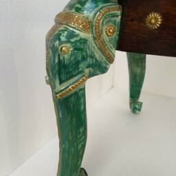 Handmade Indian Wood Coffee Table Brass Inlay, Elephant Carving - thumbnail 2