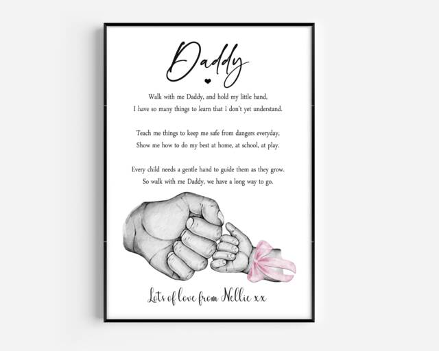 Personalised Father's Day Daddy's Print Fist Hands One Child Only Unframed - image 1