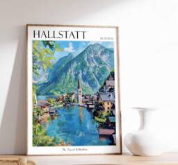 Hallstatt Austria Travel Poster Austrian Village Art Print - thumbnail 1