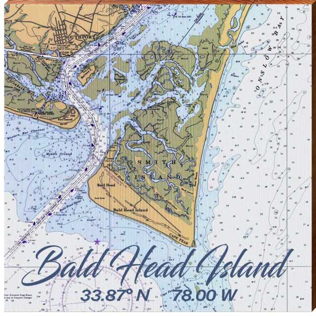 Bald Head Island Noaa Chart Map - Wall Art Print On Real Wood
