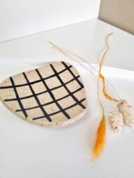 Handmade Ceramic Soap Dish Black Gingham Speckled Clay Bathroom Decor