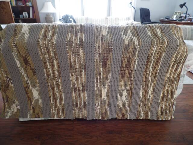 "Brown/Gray Striped Soft, Bulky Afghan/Blanket 63""x53" - image 1