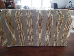 "Brown/Gray Striped Soft, Bulky Afghan/Blanket 63""x53" - thumbnail 1