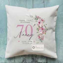 Personalised Happy Birthday Gift Age Milestone 21 30 40 50 60 70 80 90 Any Age Pink Home Linen Style Cushion Friend Nanny Gift For Her Mum - thumbnail 2