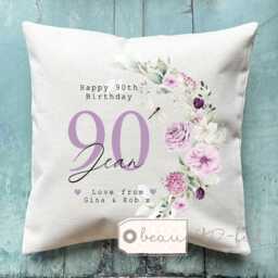 Personalised Happy Birthday Gift Age Milestone 21 30 40 50 60 70 80 90 Any Age Pink Home Linen Style Cushion Friend Nanny Gift For Her Mum