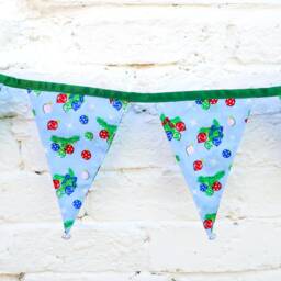 Retro Style Blue Christmas Baubles Fabric Bunting - Double-Sided 12 Flags 3 Metres - thumbnail 2